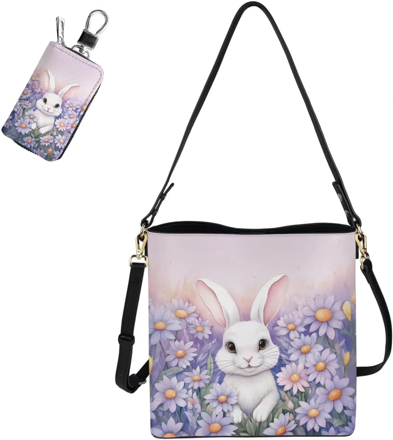 Fashion Ladies Crossbody Handbag Set Shoulder Bag PU Leather Car Key Holder Bag 2 Pieces Bucket Bag for Women