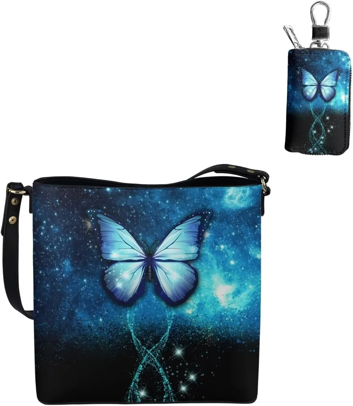 Fashion Ladies Crossbody Handbag Set Shoulder Bag PU Leather Car Key Holder Bag 2 Pieces Bucket Bag for Women