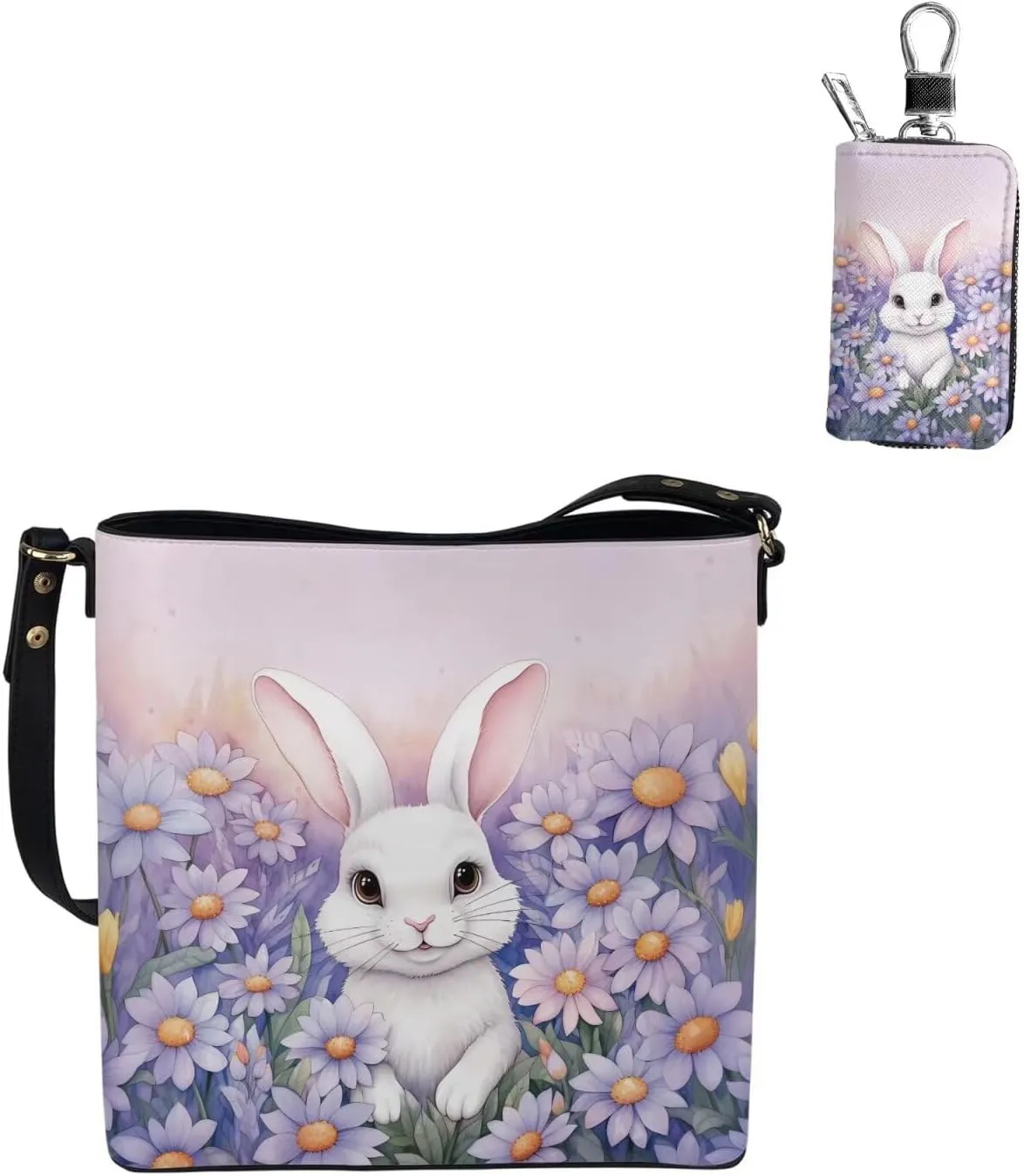 Fashion Ladies Crossbody Handbag Set Shoulder Bag PU Leather Car Key Holder Bag 2 Pieces Bucket Bag for Women