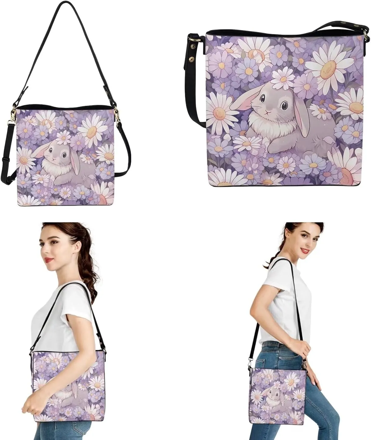 Fashion Ladies Crossbody Handbag Set Shoulder Bag PU Leather Car Key Holder Bag 2 Pieces Bucket Bag for Women