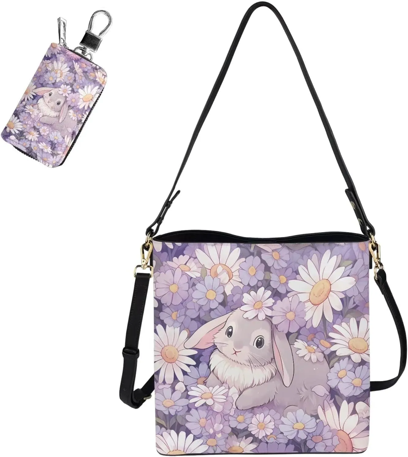 Fashion Ladies Crossbody Handbag Set Shoulder Bag PU Leather Car Key Holder Bag 2 Pieces Bucket Bag for Women