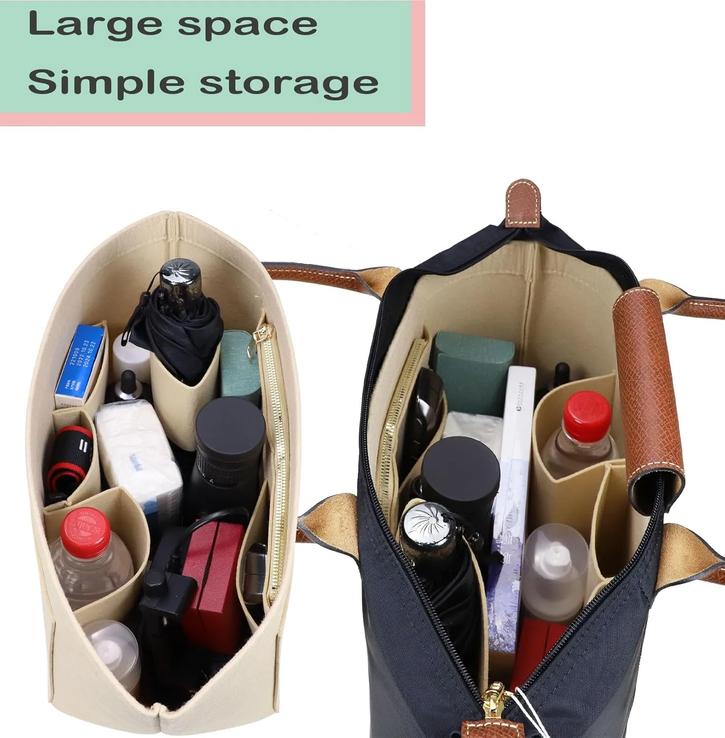 Felt Purse Organizer Insert for Longchamp Le Pliage Neo Handbags Insert Organizer 1012BEIGE-M