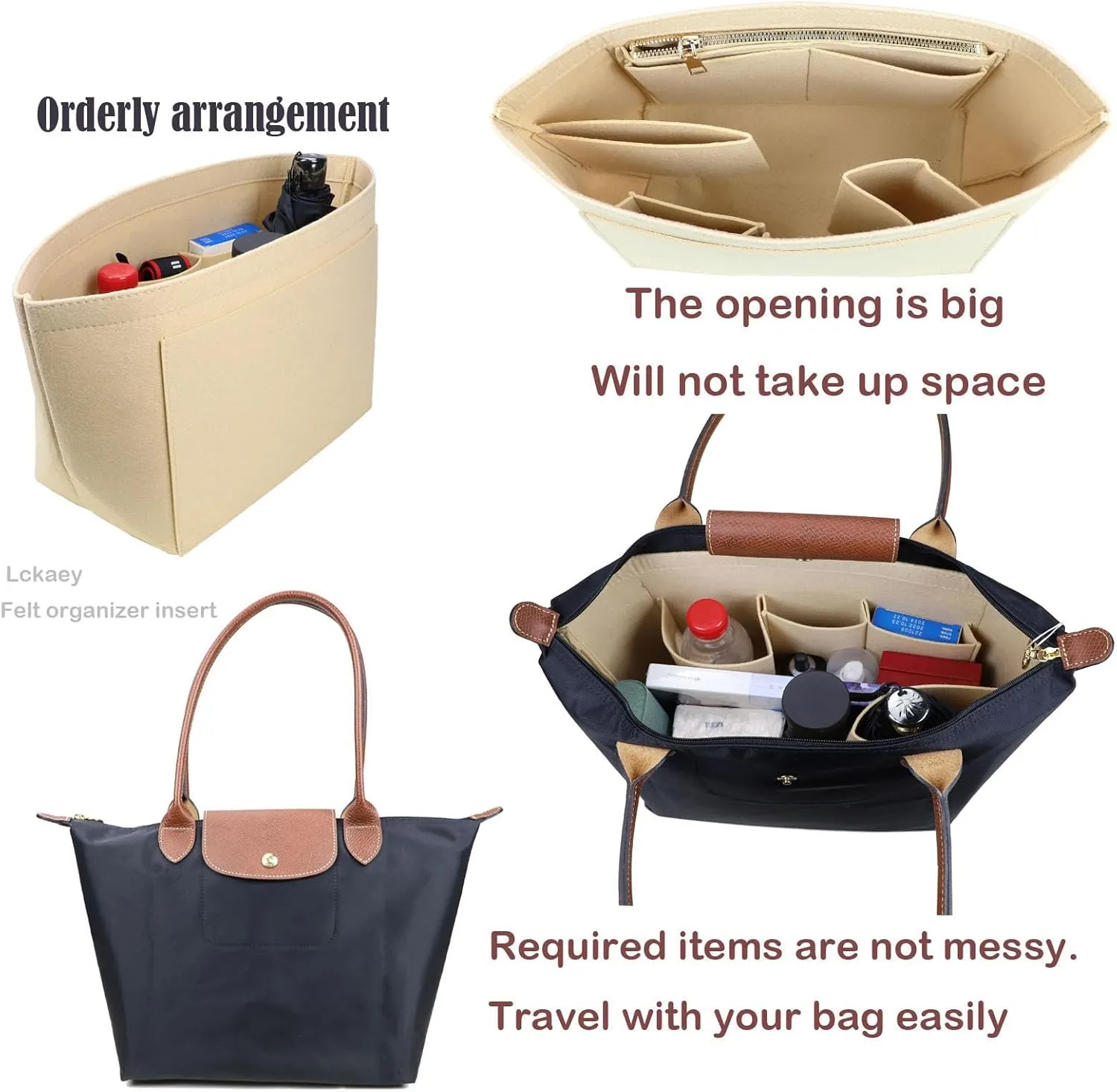 Felt Purse Organizer Insert for Longchamp Le Pliage Neo Handbags Insert Organizer 1012BEIGE-M