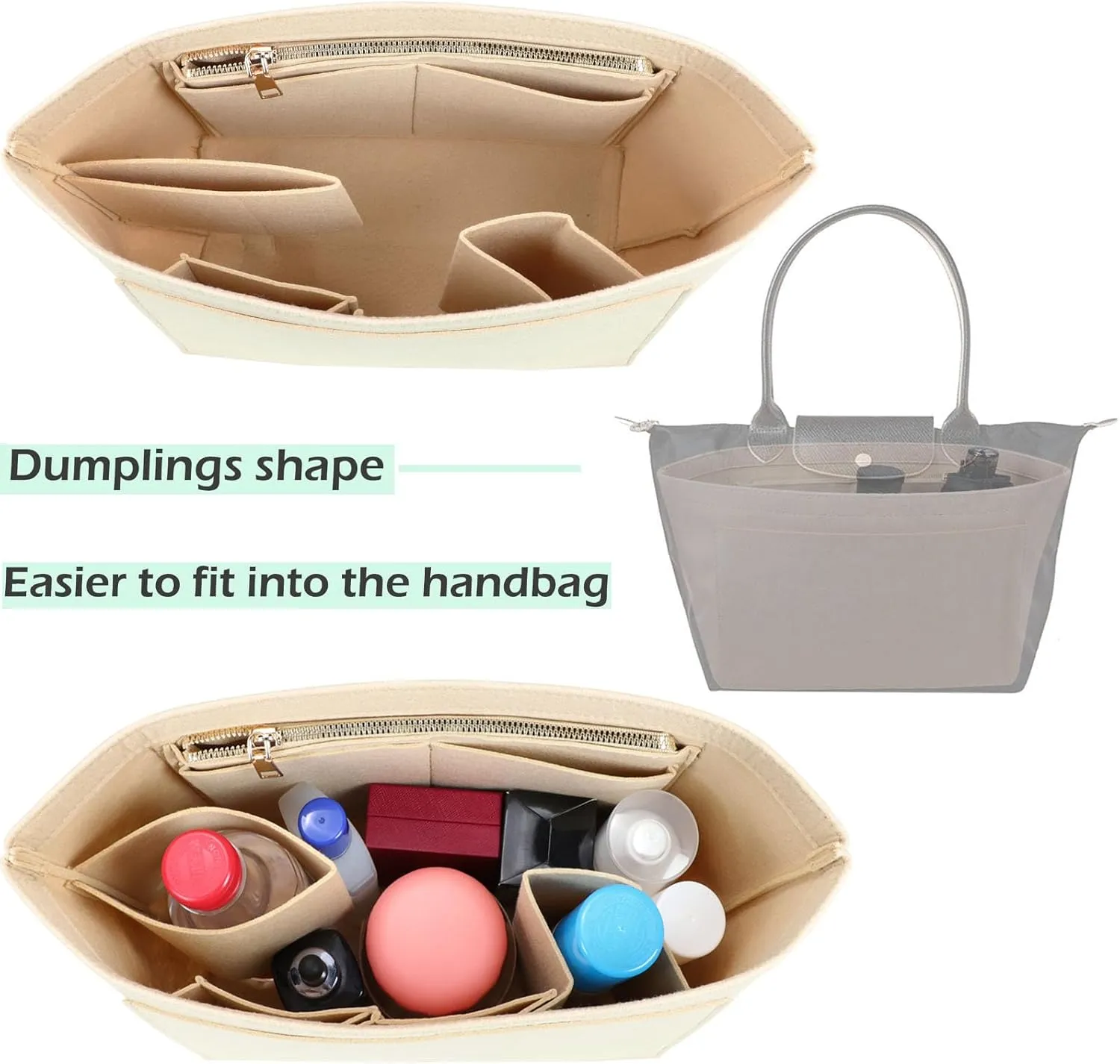 Felt Purse Organizer Insert for Longchamp Le Pliage Neo Handbags Insert Organizer 1012BEIGE-M