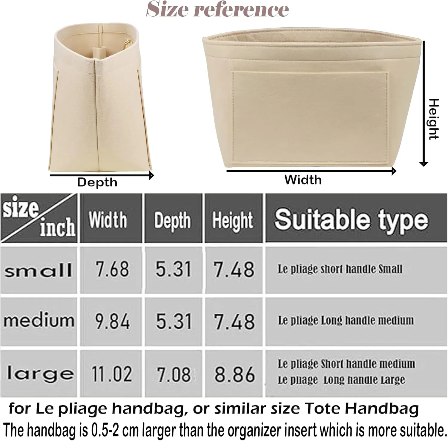 Felt Purse Organizer Insert for Longchamp Le Pliage Neo Handbags Insert Organizer 1012BEIGE-M