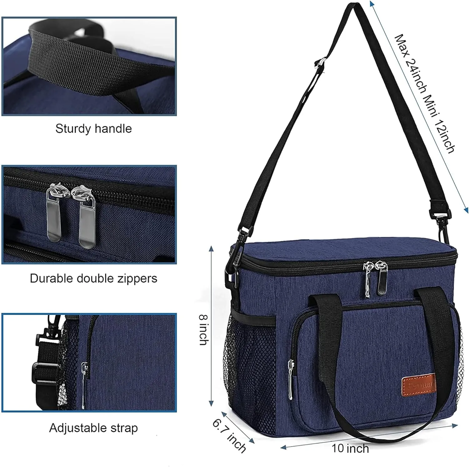 Femuar Lunch Bags for Women/Men, Insulated Lunch Bag for Work Office Picnic - Lunch Cooler Bag Leakproof Lunch Box with Adjustable Shoulder Strap - Dark Blue