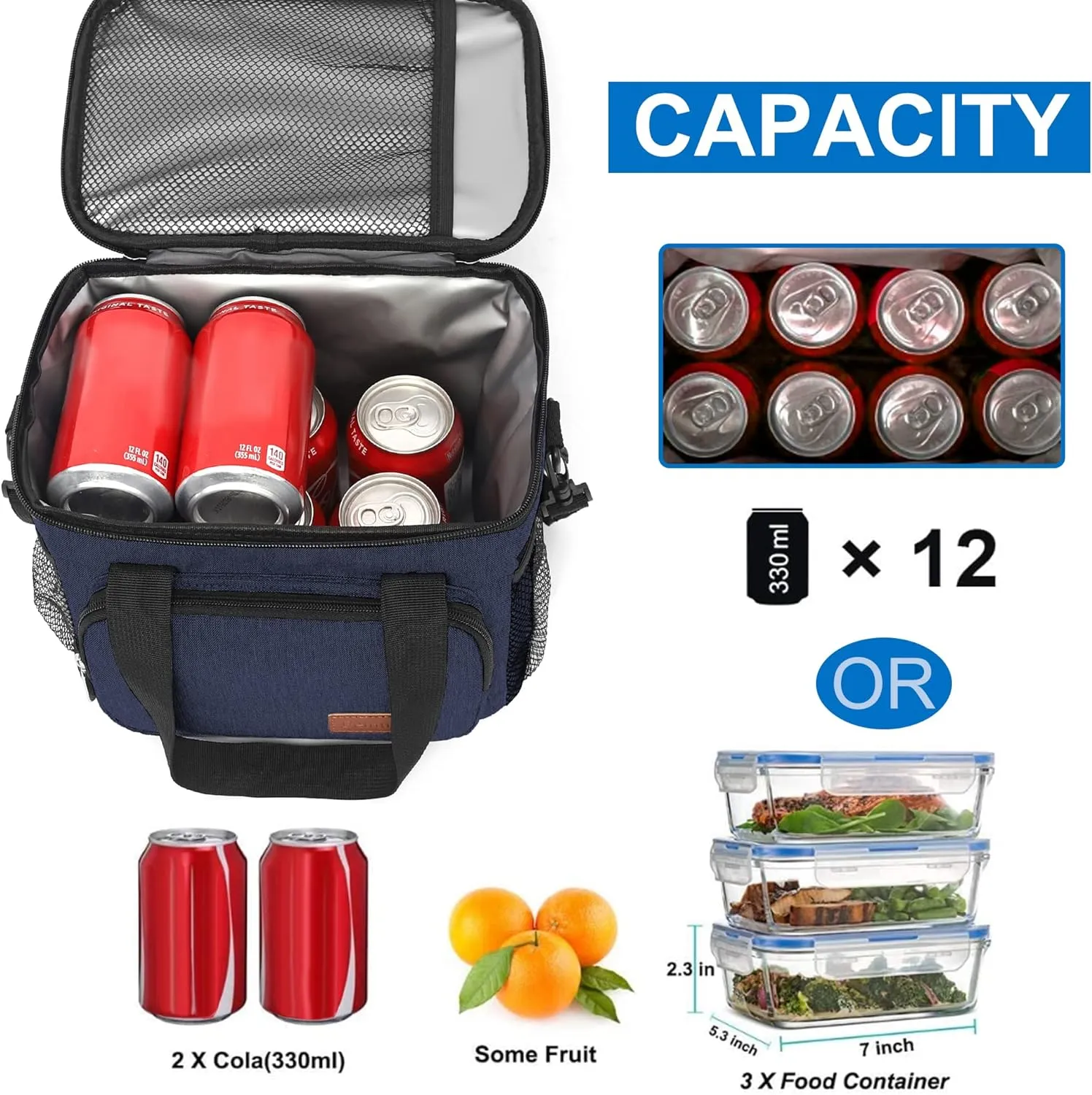 Femuar Lunch Bags for Women/Men, Insulated Lunch Bag for Work Office Picnic - Lunch Cooler Bag Leakproof Lunch Box with Adjustable Shoulder Strap - Dark Blue