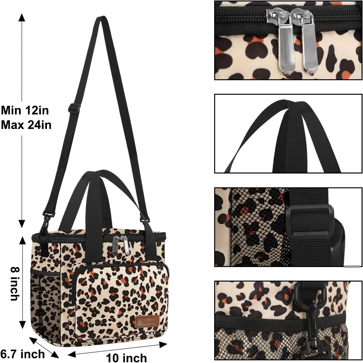 Femuar Lunch Bags for Women/Men, Insulated Lunch Bag for Work Office Picnic - Lunch Cooler Bag Leakproof Lunch Box with Adjustable Shoulder Strap - Leopard Print