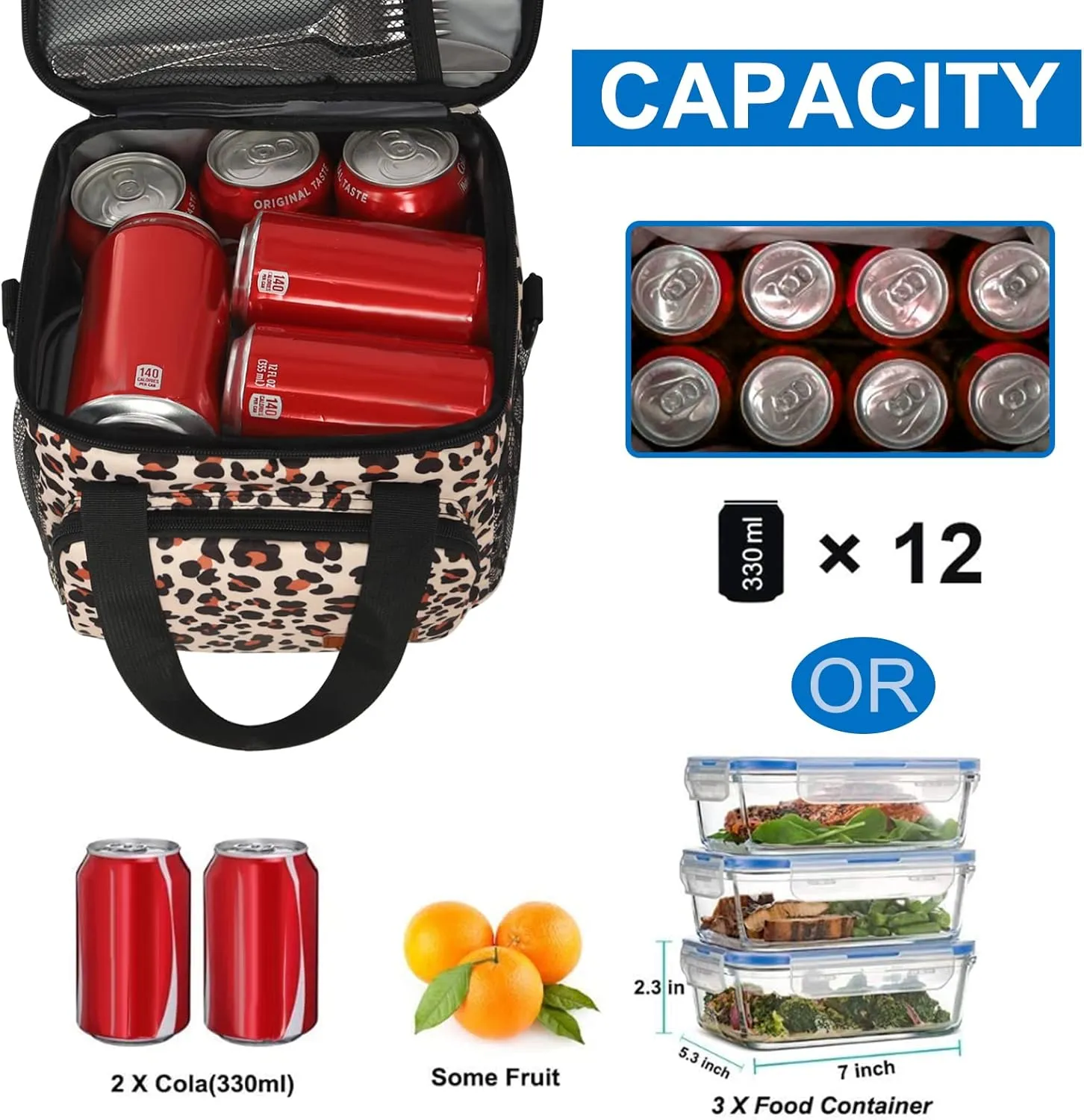 Femuar Lunch Bags for Women/Men, Insulated Lunch Bag for Work Office Picnic - Lunch Cooler Bag Leakproof Lunch Box with Adjustable Shoulder Strap - Leopard Print