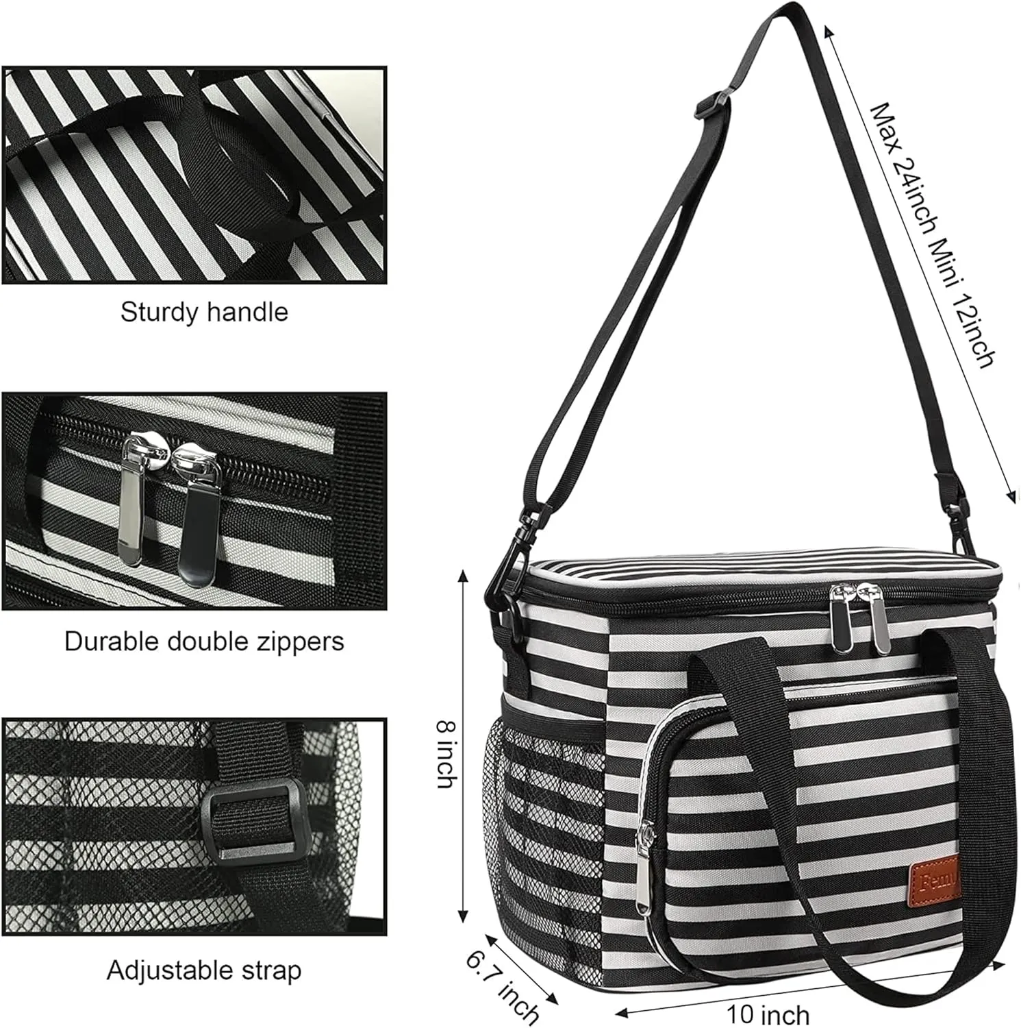 Femuar Lunch Bags for Women/Men, Insulated Lunch Bag for Work Office Picnic - Lunch Cooler Bag Leakproof Lunch Box with Adjustable Shoulder Strap - Stripe