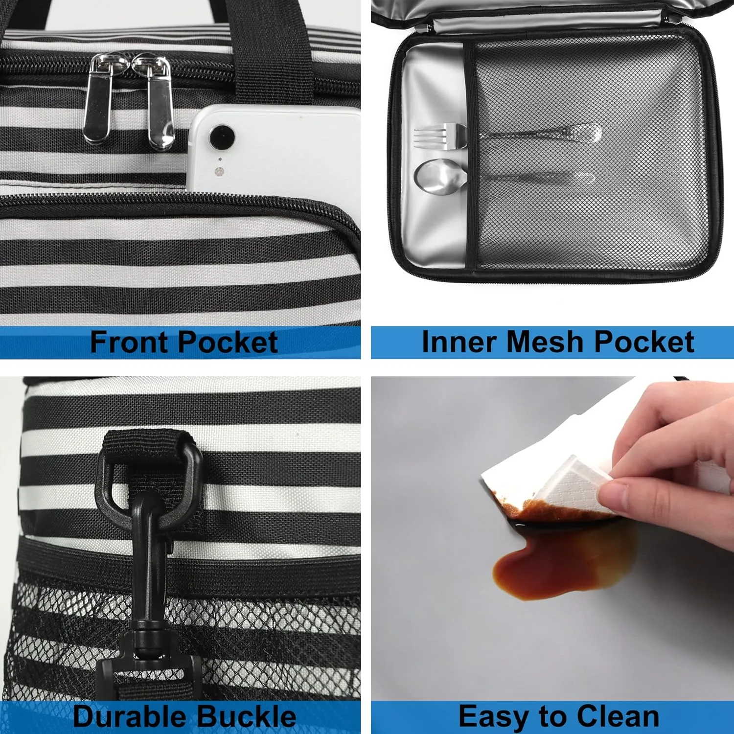 Femuar Lunch Bags for Women/Men, Insulated Lunch Bag for Work Office Picnic - Lunch Cooler Bag Leakproof Lunch Box with Adjustable Shoulder Strap - Stripe