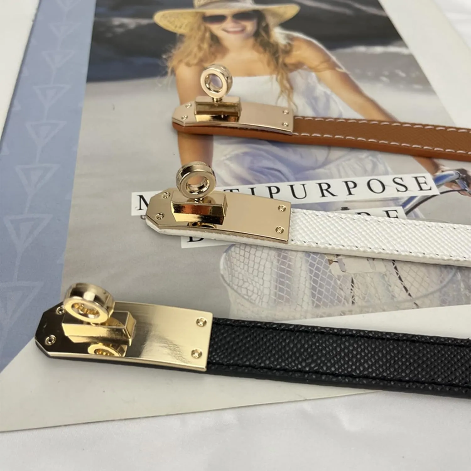 FENLDY Adjustable Thin Belts For Womens Skinny Belts For Dresses Womens Solid Color Alloy Turn Lock Belts For Jeans