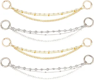 FINGERINSPIRE 4 Pcs 3-Layer Shoe Decoration Chain Brass Alloy Rhinestone Shoe Chain Platinum/Golden Shoe Decoration Chain Bling Shoe Charms Accessorie for Cavernous Shoe DIY Chains for Bags Clothing