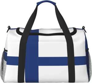 Finnish flag print Personal Item Bag Large Duffel Bag Travel Bag Weekender Bag Gym Bag Tote Duffel bag