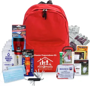 First My Family All-in-One Premium 1-Person Emergency Survival Kit | Hurricane & Earthquake Preparedness Supplies | Disaster Backpack with 72-Hour Survival Gear, First Aid, and More