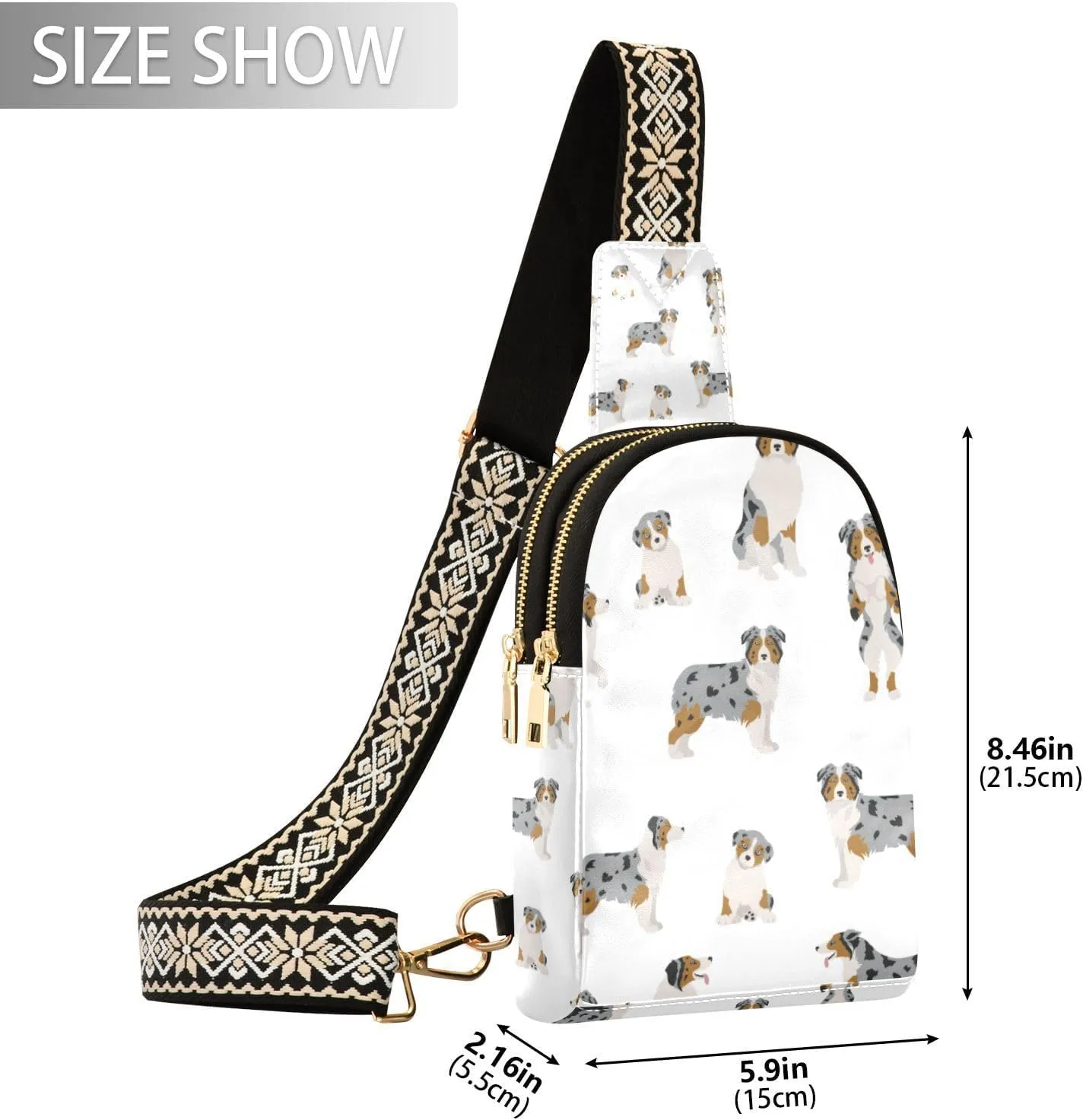 Fisyme Australian Shepherd Dog Small Sling Bag for Women Fashion Waist Packs Leather Crossbody Fanny Pack Purse for Travel