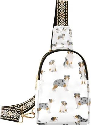 Fisyme Australian Shepherd Dog Small Sling Bag for Women Fashion Waist Packs Leather Crossbody Fanny Pack Purse for Travel