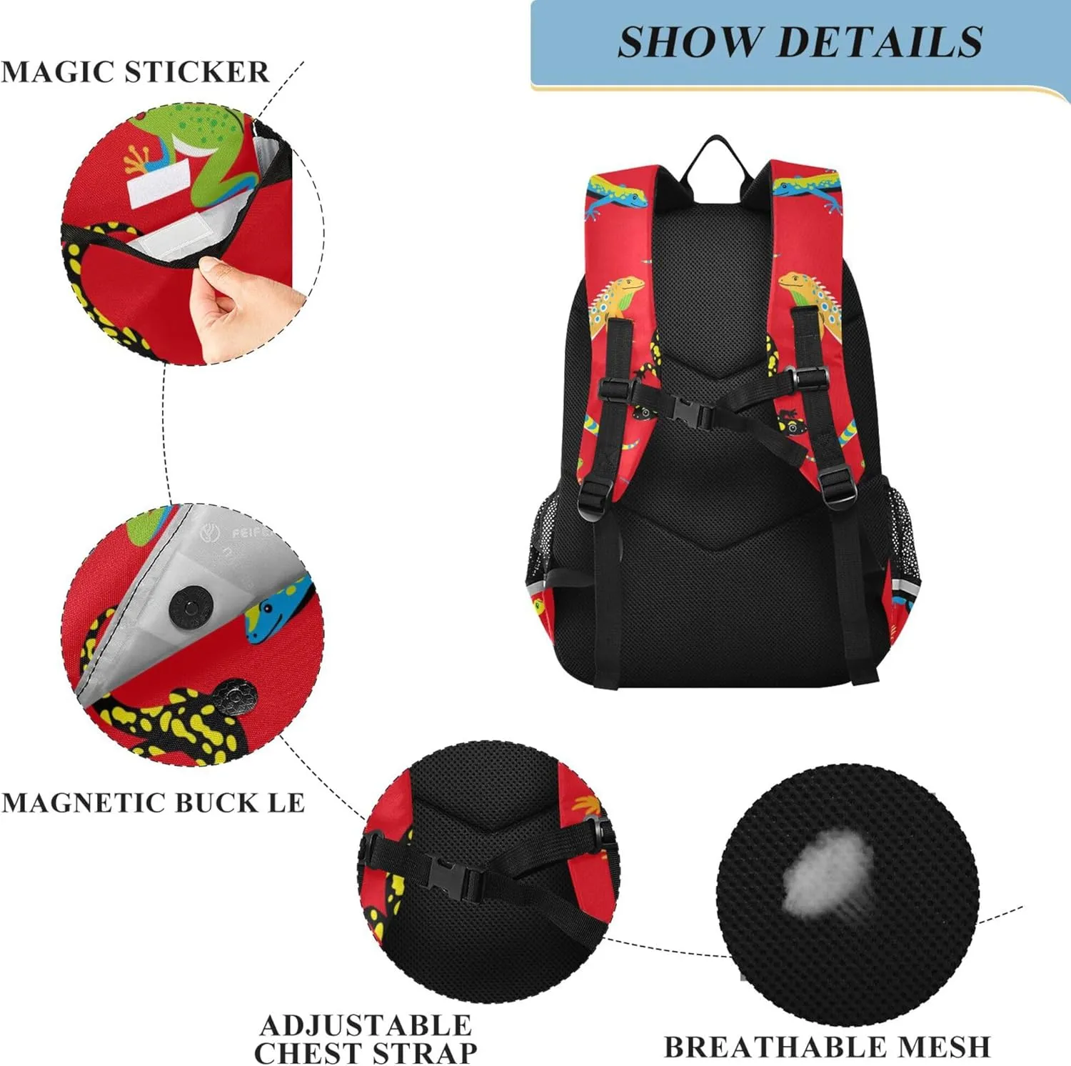 Fisyme Lizard Frog Red School Backpack Laptop Backpack Bags Bookbag Travel Casual Computer Notebooks Daypack
