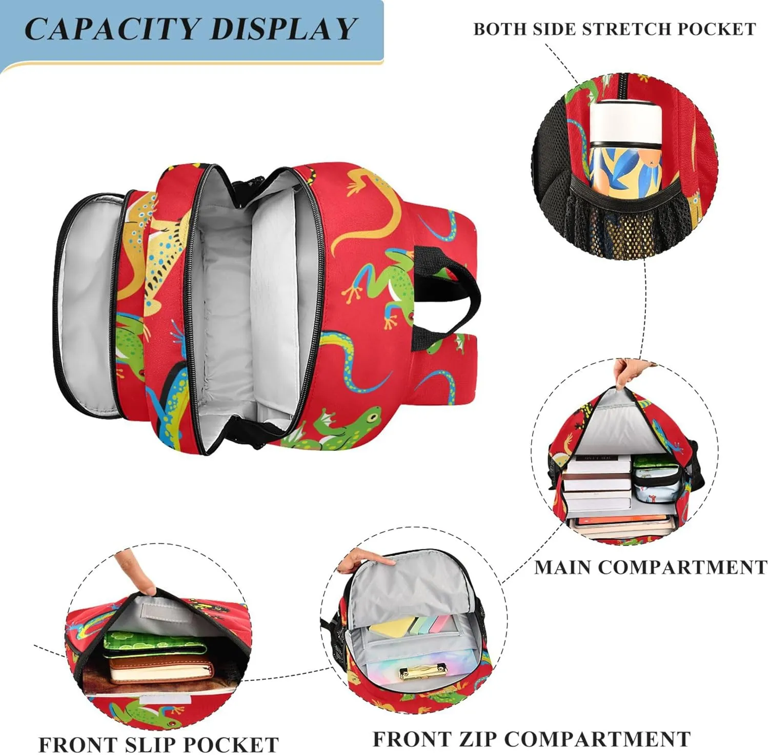 Fisyme Lizard Frog Red School Backpack Laptop Backpack Bags Bookbag Travel Casual Computer Notebooks Daypack