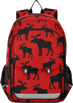 Fisyme Winter Deer Moose Red School Backpack Laptop Backpack Bags Bookbag Travel Casual Computer Notebooks Daypack