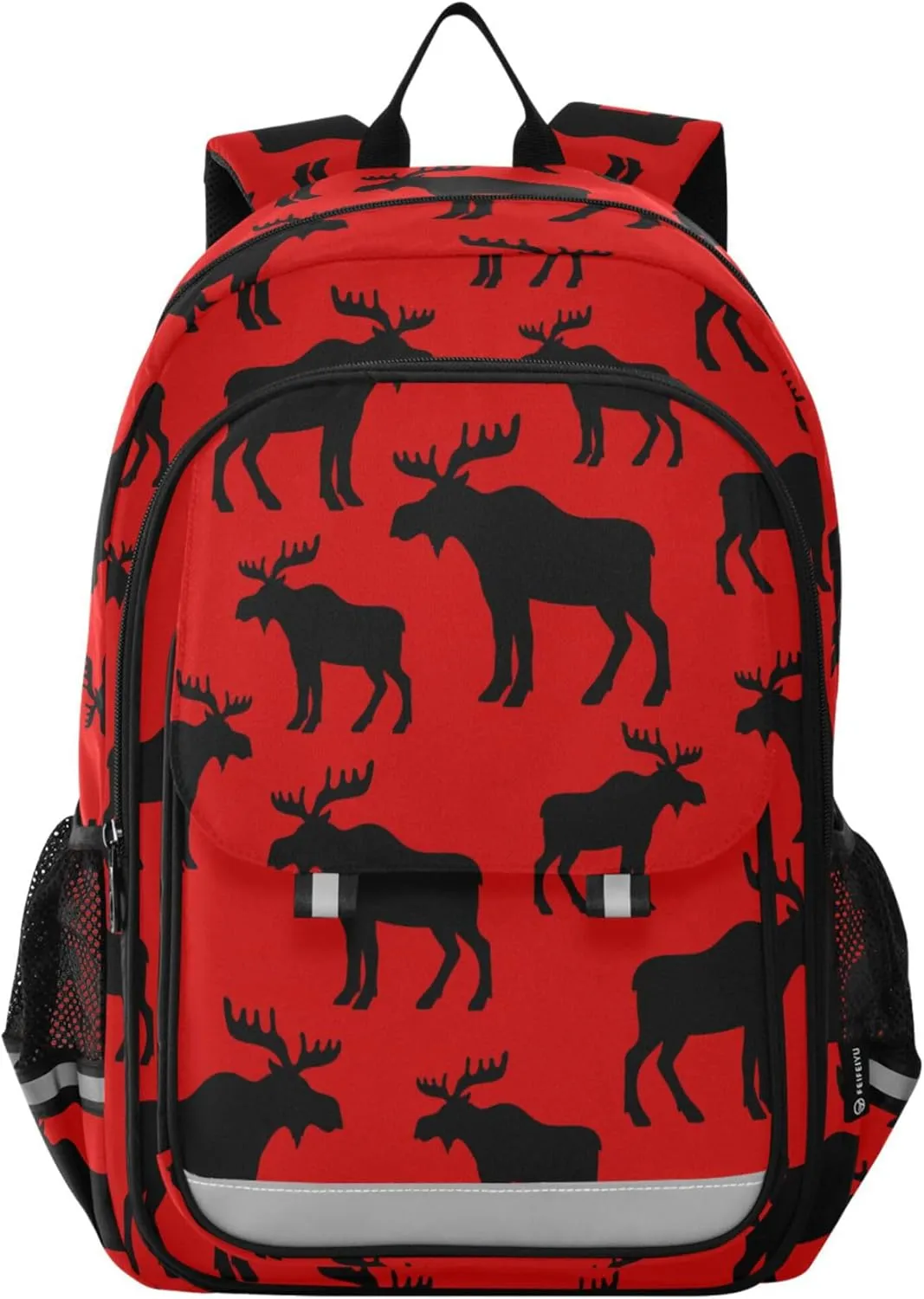 Fisyme Winter Deer Moose Red School Backpack Laptop Backpack Bags Bookbag Travel Casual Computer Notebooks Daypack