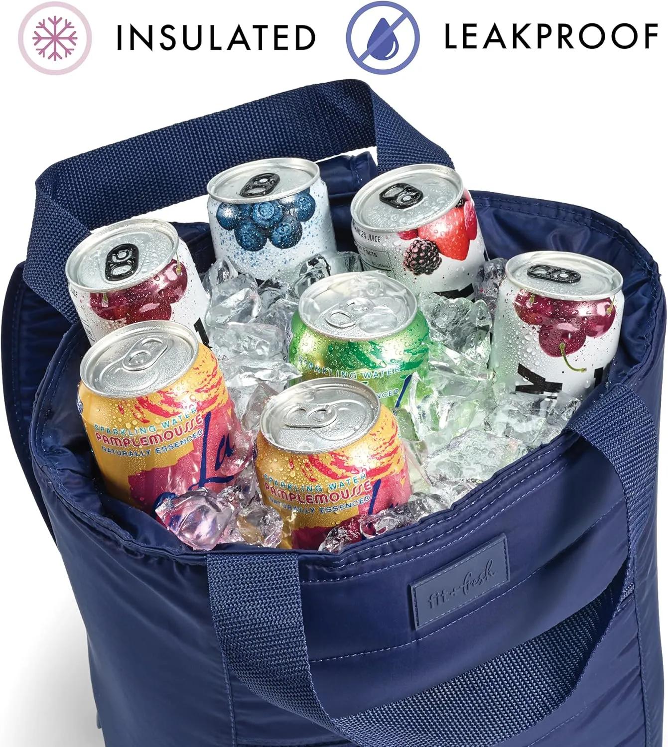 Fit & Fresh Insulated Cooler Bag - Leak Proof Waterproof Beach Cooler Backpack for Women, 18 Can Soft Insulated Tote Bag for Travel & Lunch, Midnight Blue