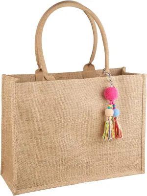 FITDON Jute Canvas Tote Bag Women - Large Jute Beach Bag, Foldable Waterproof Shopping Handbag for Picnic Travel Beach