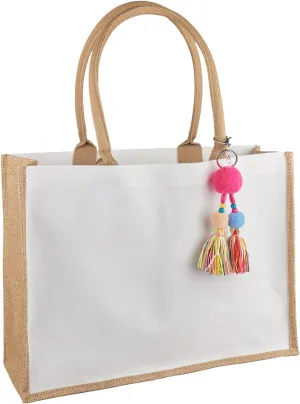 FITDON Jute Canvas Tote Bag Women - Large Jute Beach Bag, Foldable Waterproof Shopping Handbag for Picnic Travel Beach