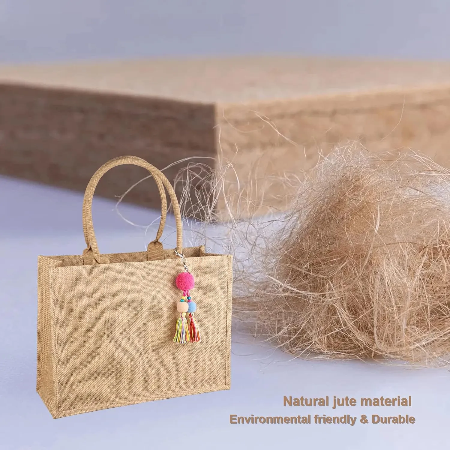 FITDON Jute Canvas Tote Bag Women - Large Jute Beach Bag, Foldable Waterproof Shopping Handbag for Picnic Travel Beach