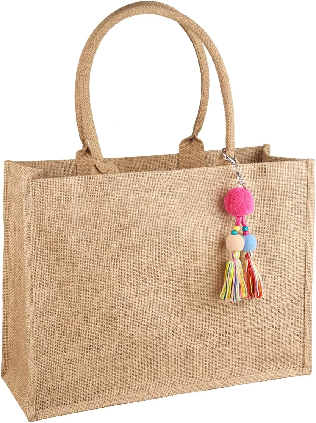 FITDON Jute Canvas Tote Bag Women - Large Jute Beach Bag, Foldable Waterproof Shopping Handbag for Picnic Travel Beach