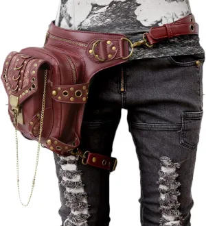 FiveloveTwo® Men Women Steampunk Fanny Packs Multi-purpose Tactical Drop Leg Arm Bag Pack Hip Belt Waist Messenger Shoulder Bag Wallet Purse Pouch Red Brown