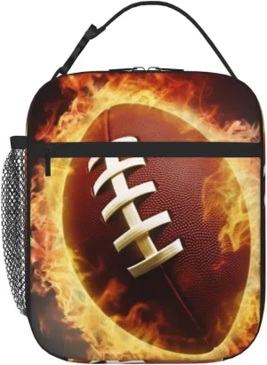 Flaming American Football Lunch Bag for Women Men Reusable Lunch Tote Bags Insulated Lunch Box Leakproof Lunch Pail Bag Large Capacity Cooler Food Lunch Containers for Work Travel Outdoor