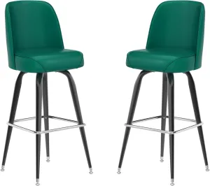 Flash Furniture James Commercial Grade Metal Barstool with Swivel Bucket Seat, Vinyl Upholstered Seat, Tubular Footrest, Set of 2, Green