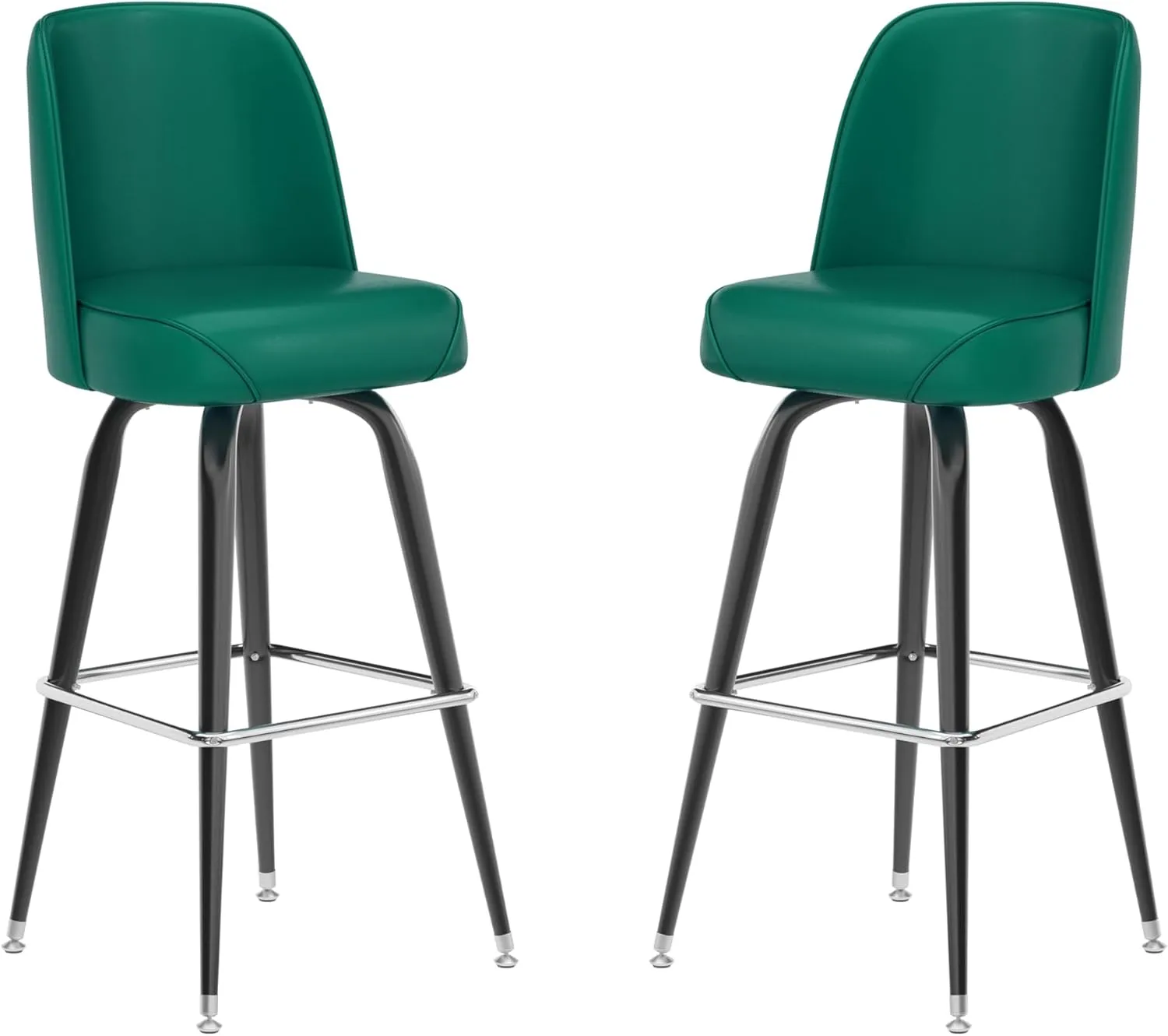Flash Furniture James Commercial Grade Metal Barstool with Swivel Bucket Seat, Vinyl Upholstered Seat, Tubular Footrest, Set of 2, Green