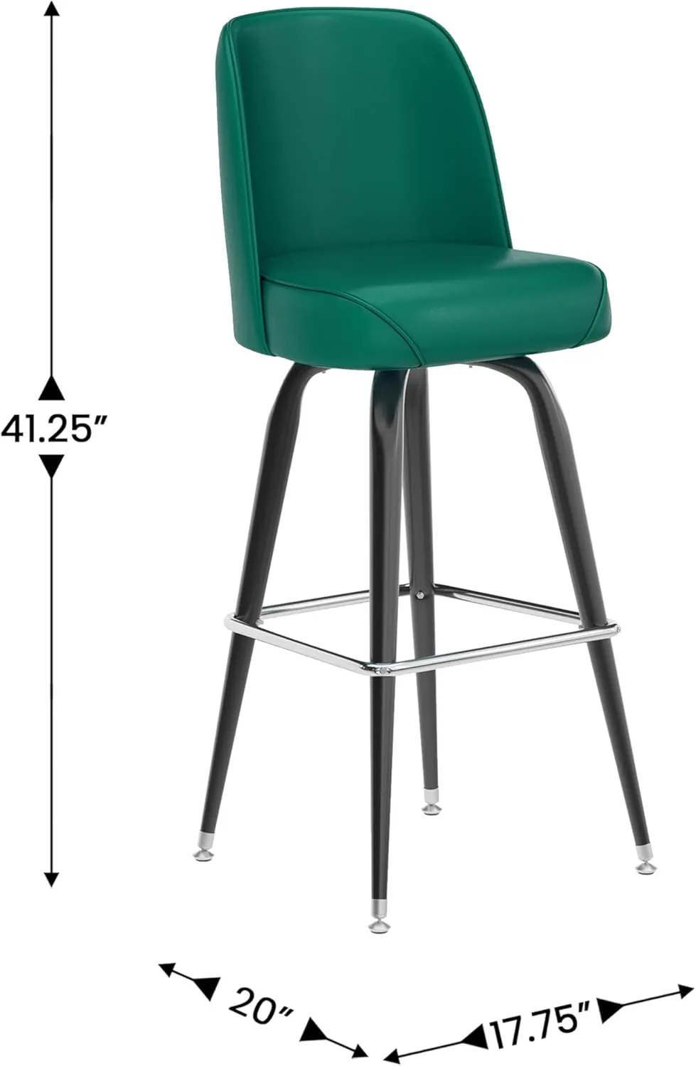 Flash Furniture James Commercial Grade Metal Barstool with Swivel Bucket Seat, Vinyl Upholstered Seat, Tubular Footrest, Set of 2, Green