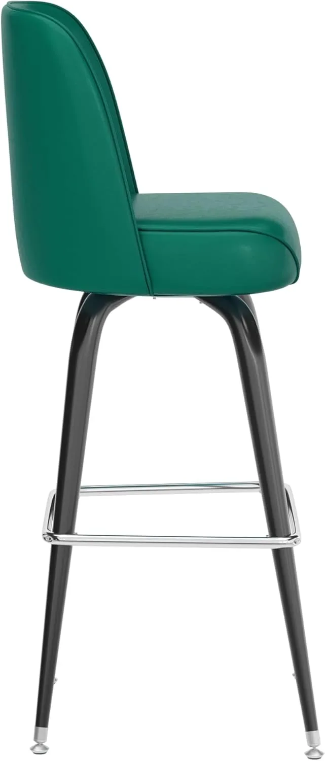 Flash Furniture James Commercial Grade Metal Barstool with Swivel Bucket Seat, Vinyl Upholstered Seat, Tubular Footrest, Set of 2, Green