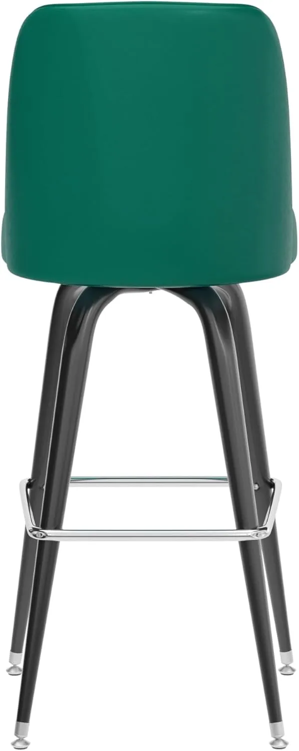 Flash Furniture James Commercial Grade Metal Barstool with Swivel Bucket Seat, Vinyl Upholstered Seat, Tubular Footrest, Set of 2, Green