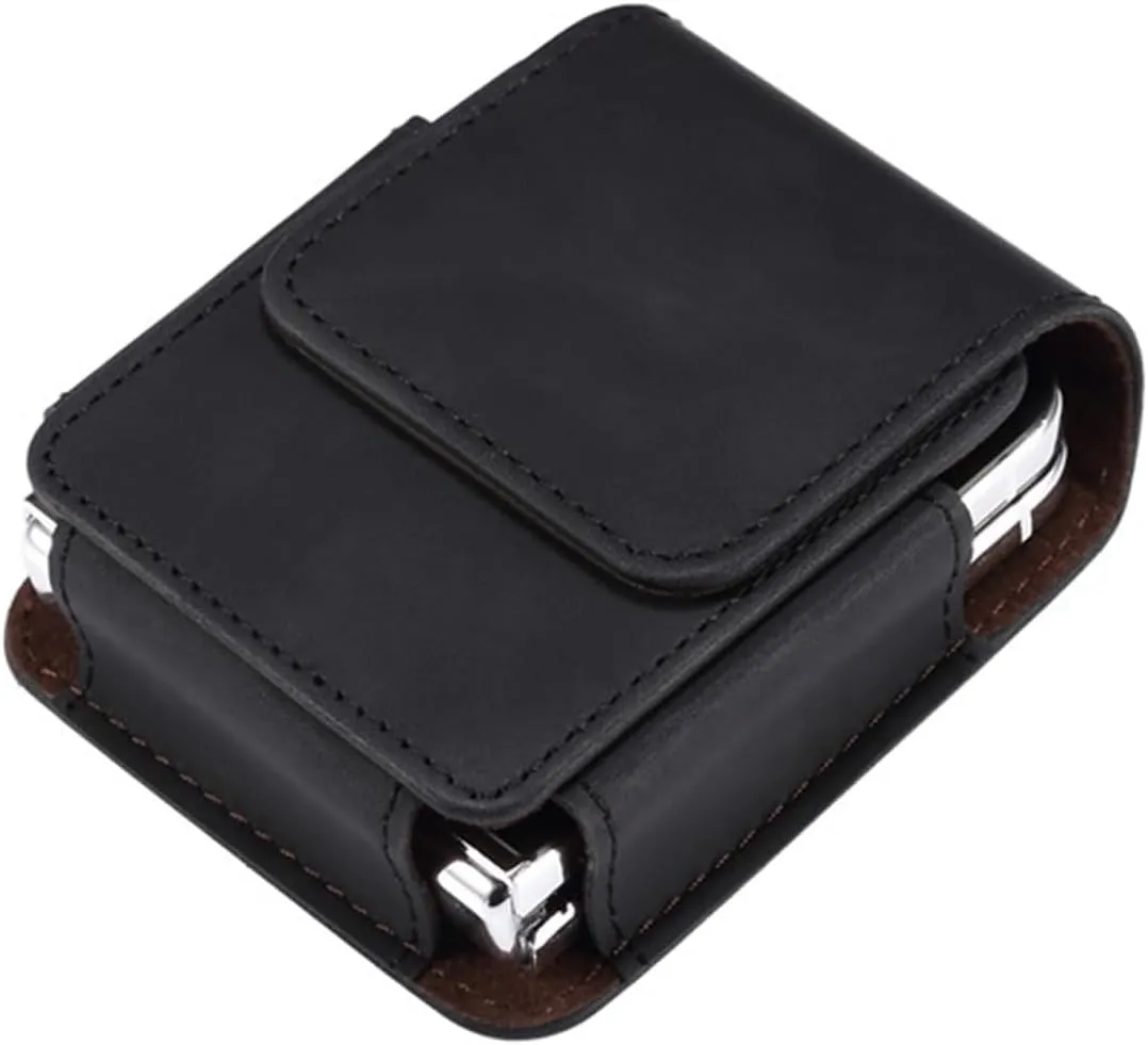 Flip Phone Leather Holster Belt Clip Case for Samsung Galaxy Z Flip 6/5/4/3 with Keychain, [Magnetic Closure] with Finger Ring for Motorola Razr Plus, Moto Razr 2024 YB-Black