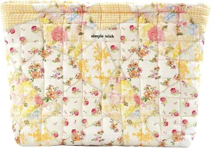 Floral Makeup Bag Large Cotton Quilted Cosmetic Makeup Bag Organizer, Aesthetic Portable Pouch Purse Toiletry Bag for Women Girls Travel accessories (Beige Floral-L)