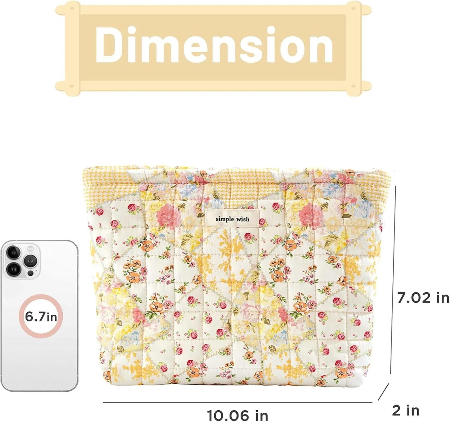 Floral Makeup Bag Large Cotton Quilted Cosmetic Makeup Bag Organizer, Aesthetic Portable Pouch Purse Toiletry Bag for Women Girls Travel accessories (Beige Floral-L)