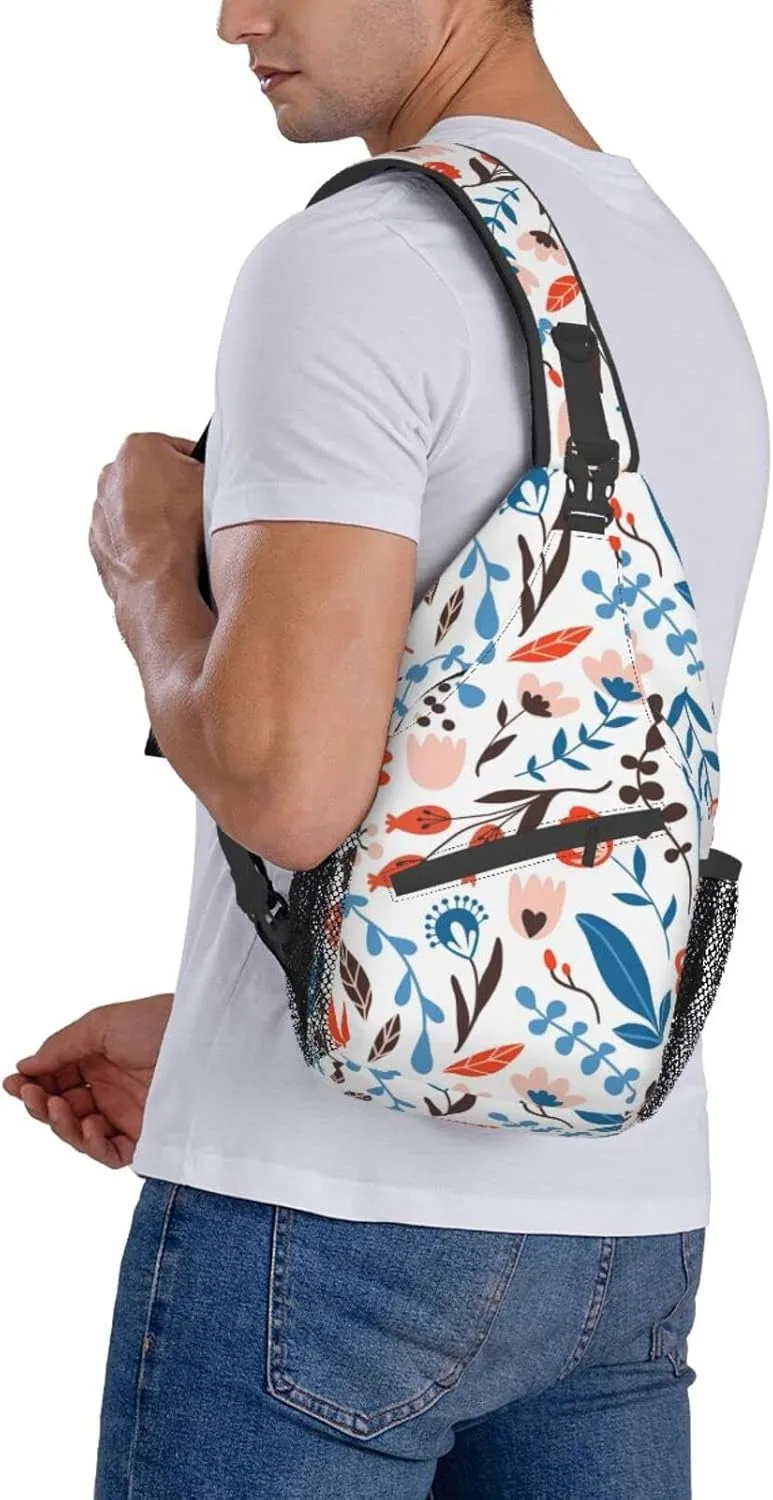Flower Blossom Botany Floral Sling Bag for Men Women Crossbody Backpack Cycling Hiking Daypack Chest Shoulder Bag with Adjustable Strap