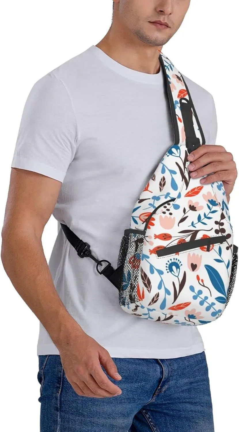 Flower Blossom Botany Floral Sling Bag for Men Women Crossbody Backpack Cycling Hiking Daypack Chest Shoulder Bag with Adjustable Strap