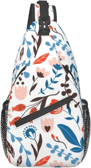 Flower Blossom Botany Floral Sling Bag for Men Women Crossbody Backpack Cycling Hiking Daypack Chest Shoulder Bag with Adjustable Strap