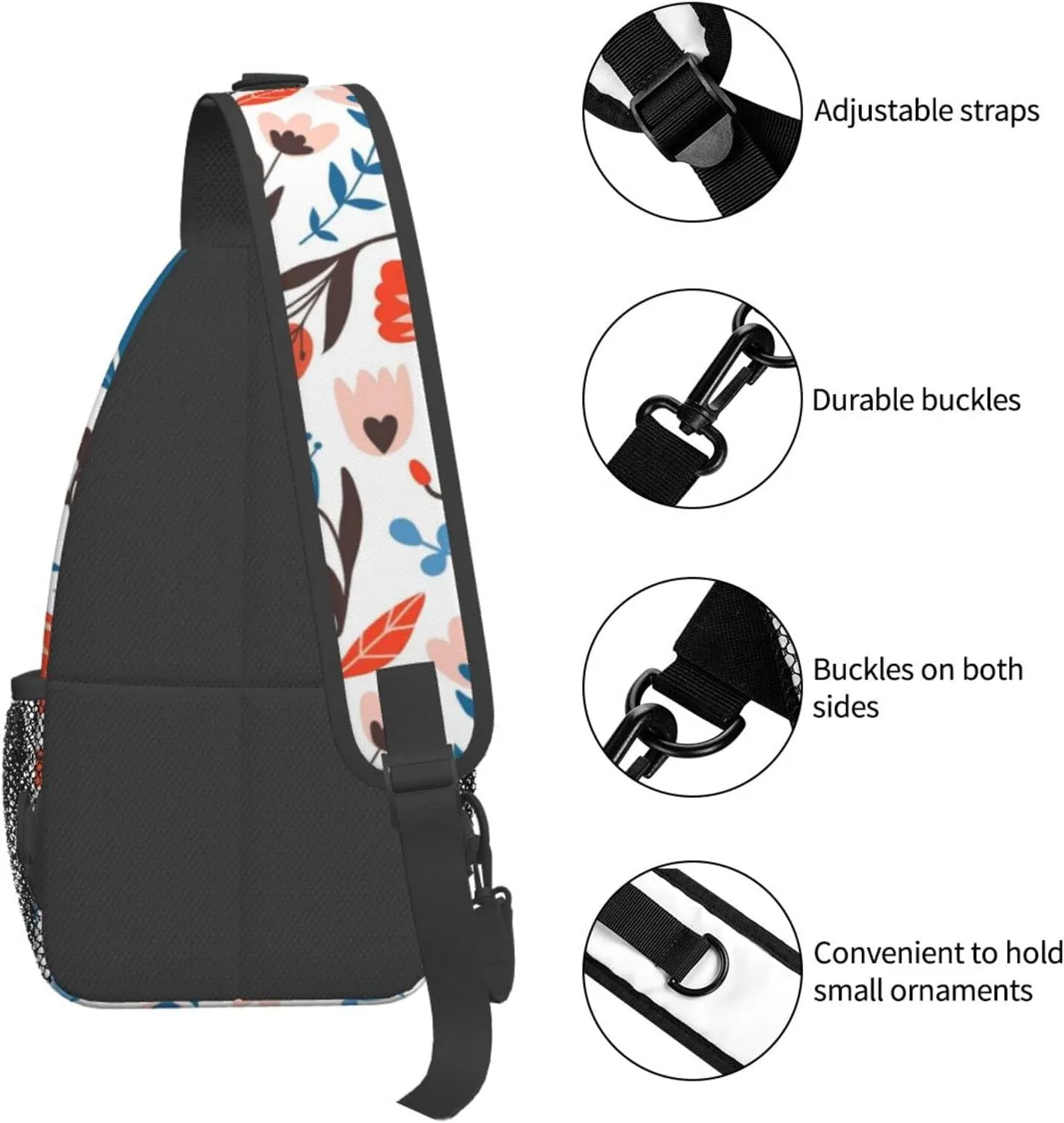 Flower Blossom Botany Floral Sling Bag for Men Women Crossbody Backpack Cycling Hiking Daypack Chest Shoulder Bag with Adjustable Strap