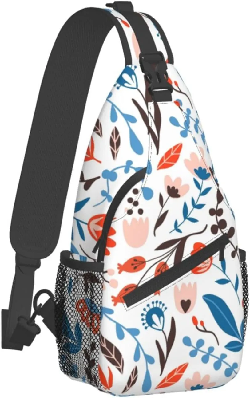 Flower Blossom Botany Floral Sling Bag for Men Women Crossbody Backpack Cycling Hiking Daypack Chest Shoulder Bag with Adjustable Strap