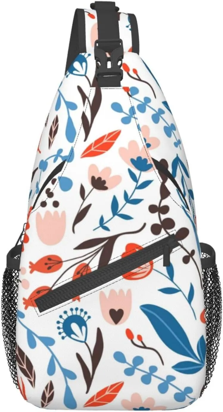 Flower Blossom Botany Floral Sling Bag for Men Women Crossbody Backpack Cycling Hiking Daypack Chest Shoulder Bag with Adjustable Strap