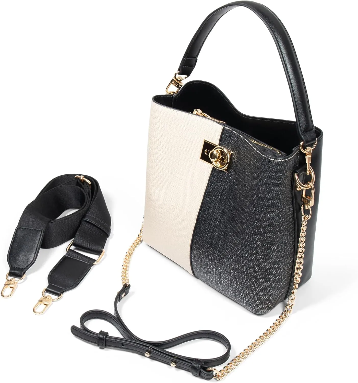 FOLSOM Leather Crossbody Bags for Women - 5 Colors | Leather Bucket Bags for Women - 3 Straps, 3 Compartments, & 3 Closures