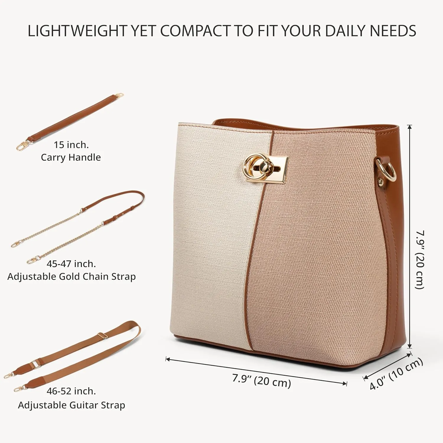 FOLSOM Leather Crossbody Bags for Women - 5 Colors | Leather Bucket Bags for Women - 3 Straps, 3 Compartments, & 3 Closures