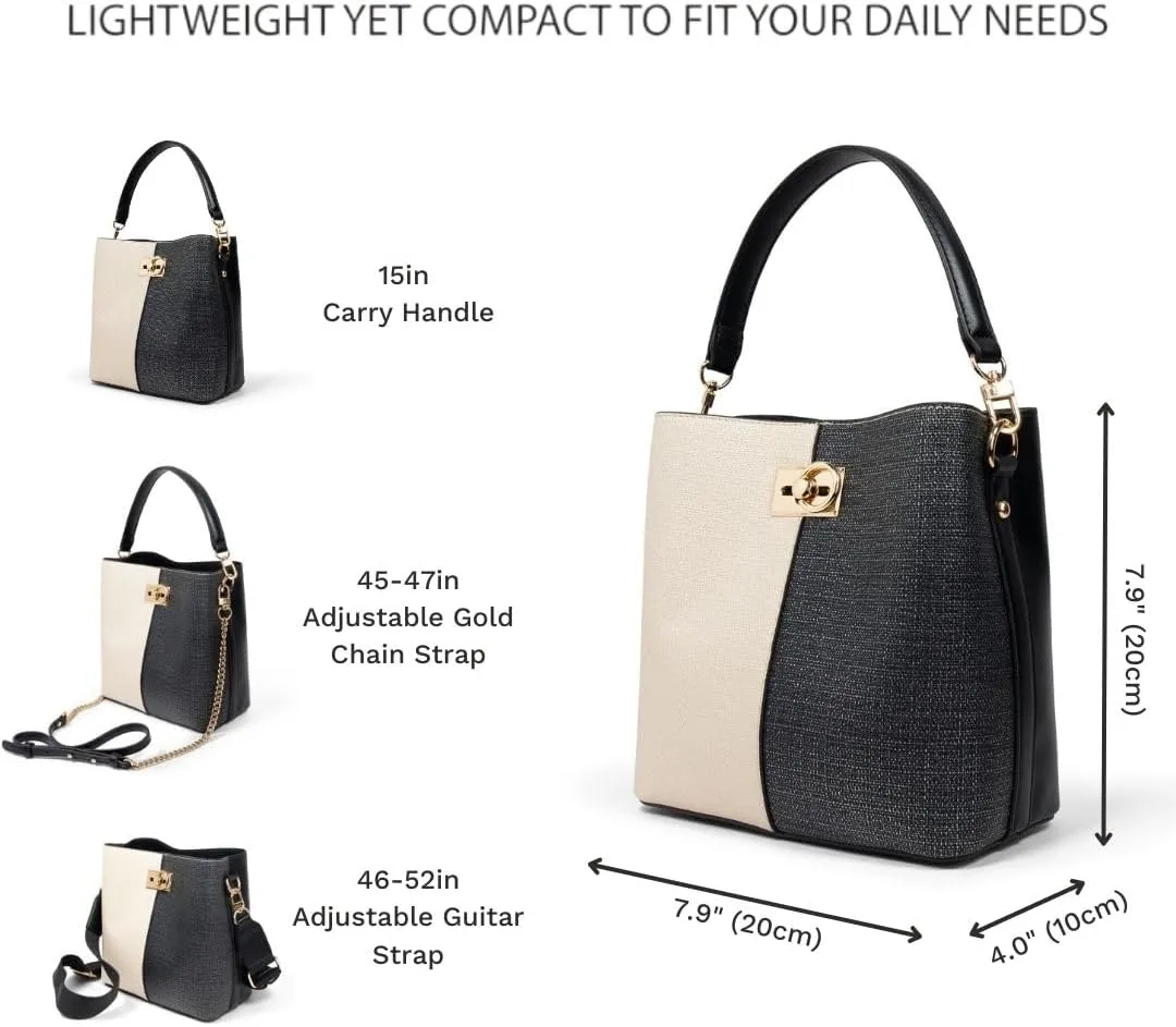 FOLSOM Leather Crossbody Bags for Women - 5 Colors | Leather Bucket Bags for Women - 3 Straps, 3 Compartments, & 3 Closures