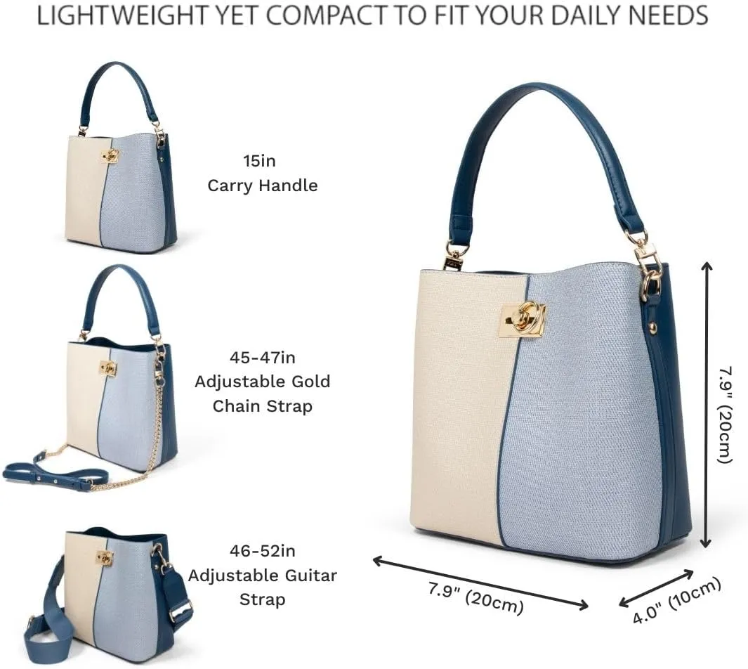 FOLSOM Leather Crossbody Bags for Women - 5 Colors | Leather Bucket Bags for Women - 3 Straps, 3 Compartments, & 3 Closures
